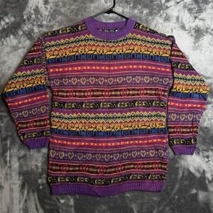 Vintage Womens Multi Color Geometric Pattern Long Sleeve Crewneck Size Medium